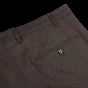 Berwich Trousers | Brown Melange Wool Flannel Flat Front Trousers