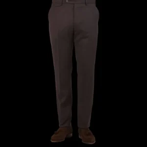 Berwich Trousers | Brown Melange Wool Flannel Flat Front Trousers