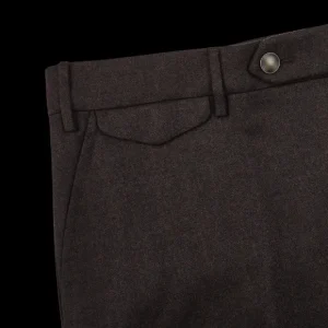 Berwich Trousers | Brown Melange Wool Flannel Flat Front Trousers