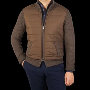 Gran Sasso Knitwear | Brown Melange Wool Nylon Padded Jacket