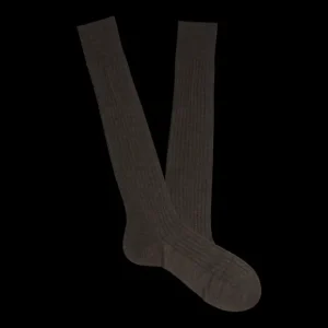 Pantherella Socks | Brown Merino Wool Ribbed Knee Socks