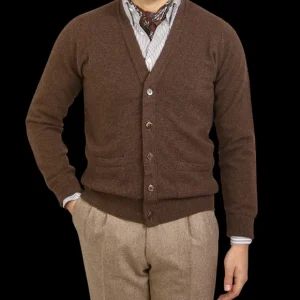 William Lockie Cardigans | Brown Mocha Lambswool Button Cardigan