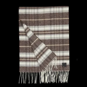 Amanda Christensen Scarves | Brown Off-White Checked Merino Wool Scarf