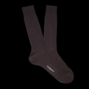 Canali Socks | Brown Ribbed Cotton Socks