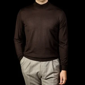 Fedeli Knitwear | Brown 140S Wool Mockneck Sweater