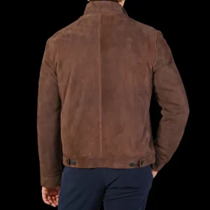 Maurizio Baldassari Coats & Jackets | Brown Suede Leather Zip Blouson