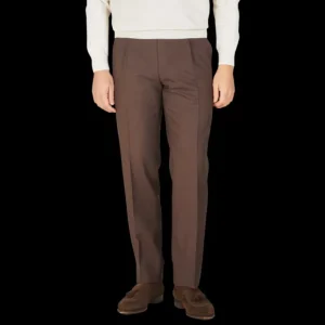 Canali Trousers | Brown Tropical Wool Single Pleat Trousers