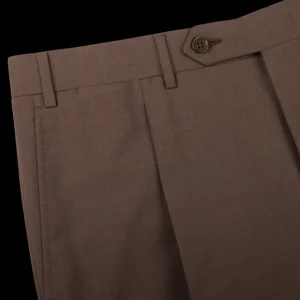 Canali Trousers | Brown Tropical Wool Single Pleat Trousers