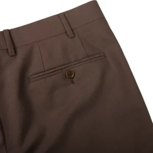 Canali Trousers | Brown Tropical Wool Single Pleat Trousers