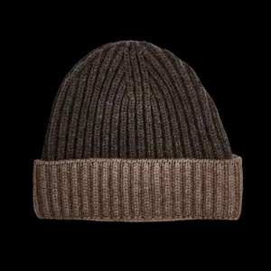 William Lockie Beanies | Brown Two Tone Cashmere Ribbed Beanie