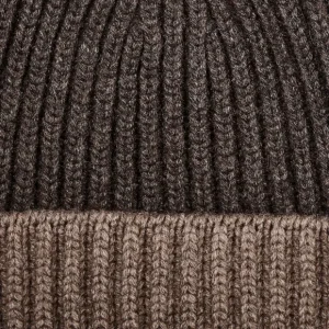 William Lockie Beanies | Brown Two Tone Cashmere Ribbed Beanie