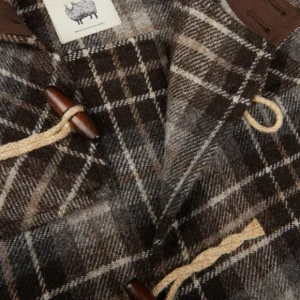 De Bonne Facture Outerwear | Brown Undyed Shepherds Check Wool Duffle Coat