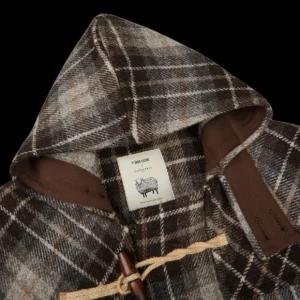 De Bonne Facture Outerwear | Brown Undyed Shepherds Check Wool Duffle Coat