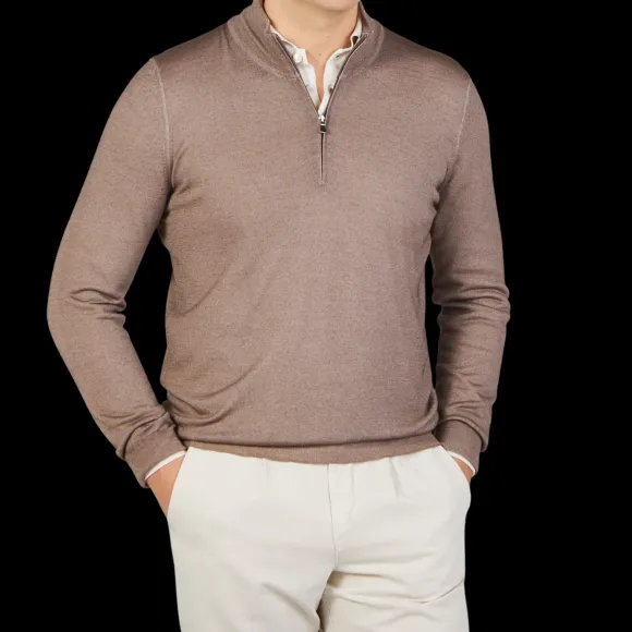Gran Sasso Sweaters | Brown Vintage Merino Wool 1/4 Sweater