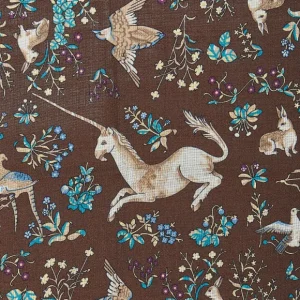 Drake's Scarves | Brown Wool Silk Unicorn Print Scarf