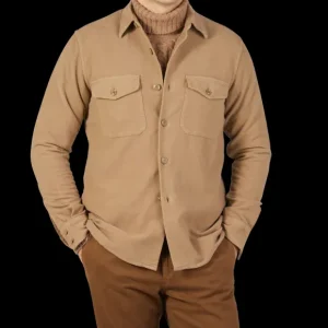 Aspesi Outerwear | Camel Beige Cotton Moleskin Overshirt