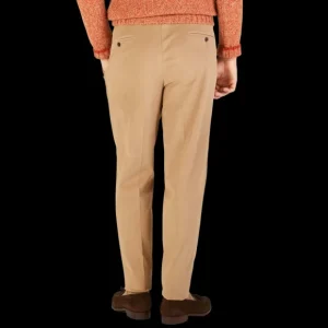 Luigi Bianchi Trousers | Camel Beige Cotton Twill Pleated Trousers