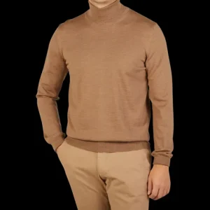 Gran Sasso Knitwear | Camel Beige Extra Fine Merino Roll Neck