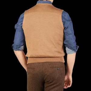 Gran Sasso Knitwear | Camel Beige Knitted Merino Wool Waistcoat