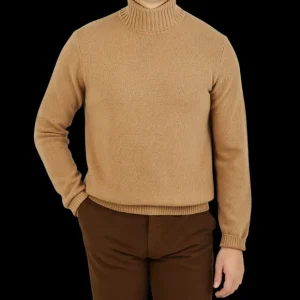 Morgano Knitwear | Camel Brown Heavy Wool Cashmere Rollneck
