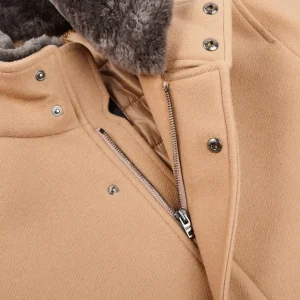 Herno Outerwear | Camel Diagonal Wool Fur Collar Car Coat