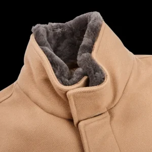 Herno Outerwear | Camel Diagonal Wool Fur Collar Car Coat