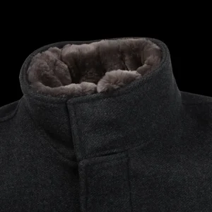 Herno Coats & Jackets | Charcoal Grey Diagonal Wool Fur Car Coat