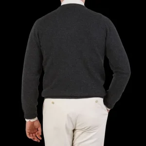 Alan Paine Sweaters | Charcoal Grey Lambswool Crew Neck