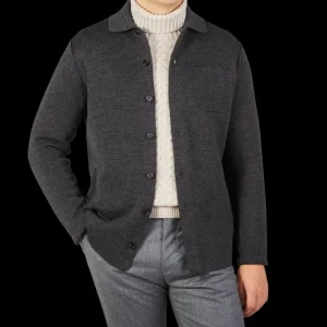 Maurizio Baldassari Outerwear | Charcoal Grey Milano Knitted Wool Overshirt