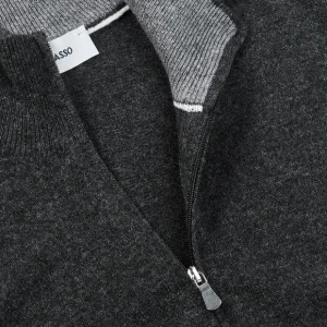 Gran Sasso Knitwear | Charcoal Grey Wool Cashmere 1/4 Zip Sweater