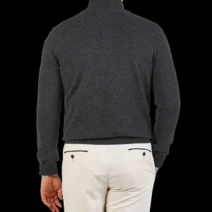 Gran Sasso Sweaters | Charcoal Grey Wool Cashmere 1/4 Zip Sweater