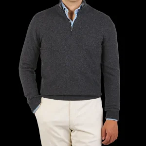 Gran Sasso Sweaters | Charcoal Grey Wool Cashmere 1/4 Zip Sweater