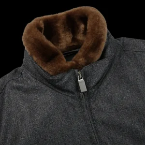 Canali Coats & Jackets | Charcoal Grey Wool Fur Collar Blouson