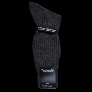 Pantherella Socks | Charcoal Merino Wool Ribbed Ankle Socks