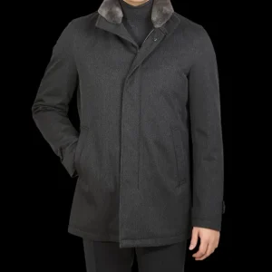 Herno Outerwear | Charcoal Wool Twill Beaver Collar Jacket