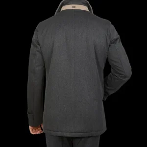 Herno Outerwear | Charcoal Wool Twill Beaver Collar Jacket