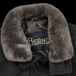 Herno Outerwear | Charcoal Wool Twill Beaver Collar Jacket