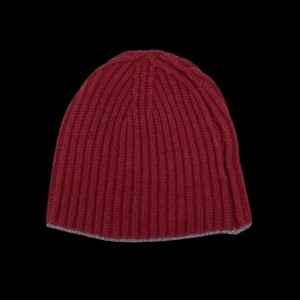 William Lockie Beanies | Claret Smog Cashmere Ribbed Short Beanie