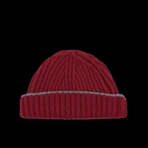 William Lockie Beanies | Claret Smog Cashmere Ribbed Short Beanie