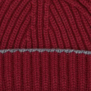 William Lockie Beanies | Claret Smog Cashmere Ribbed Short Beanie