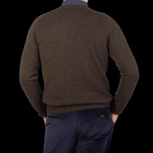 Alan Paine Knitwear | Cocoa Brown Lambswool V-Neck