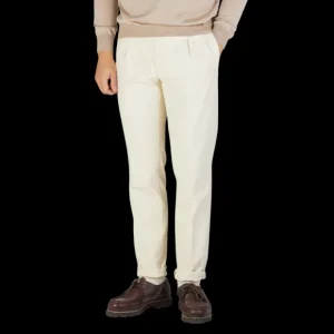 Incotex Trousers | Cream Beige Cotton Stretch Pleated Chinos