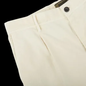 Incotex Trousers | Cream Beige Cotton Stretch Pleated Chinos