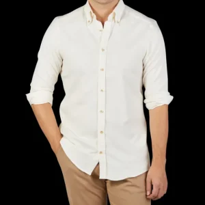 Stenströms Shirts | Cream Cotton Flannel Slimline Bd Shirt