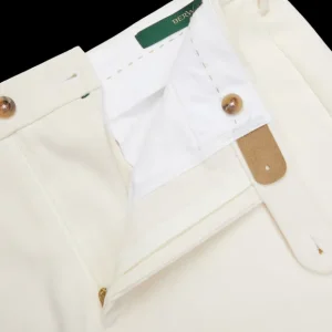 Berwich Trousers | Cream White Cotton Twill Flat Front Trousers