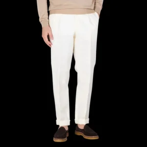 De Petrillo Trousers | Cream White Linen Twill Modello B Trousers