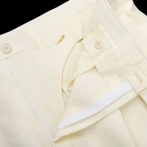 De Petrillo Trousers | Cream White Linen Twill Modello B Trousers