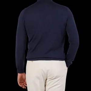 Mauro Ottaviani Polo Shirts | Dark Blue 16 Gauge Merino Wool Polo Shirt