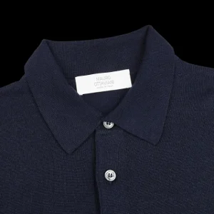 Mauro Ottaviani Polo Shirts | Dark Blue 16 Gauge Merino Wool Polo Shirt
