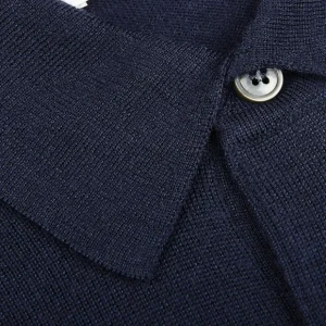 Mauro Ottaviani Polo Shirts | Dark Blue 16 Gauge Merino Wool Polo Shirt
